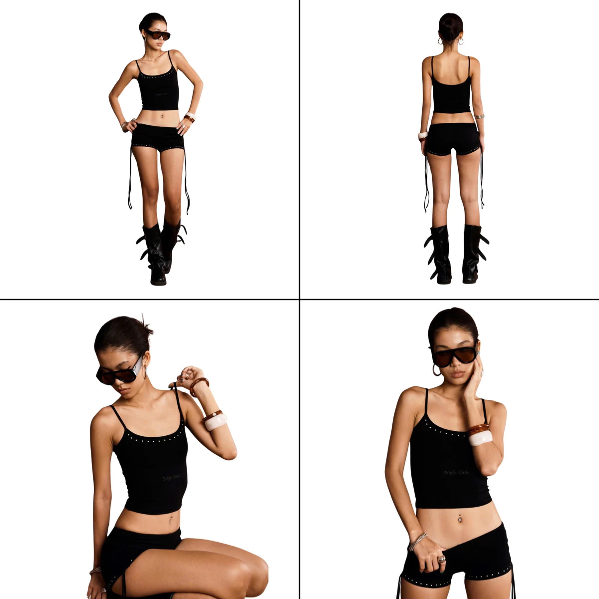 Quần short đính đá Ôm Body Chất borib Co Giãn Mềm Mỏng - EDGE STUD MINISHORT