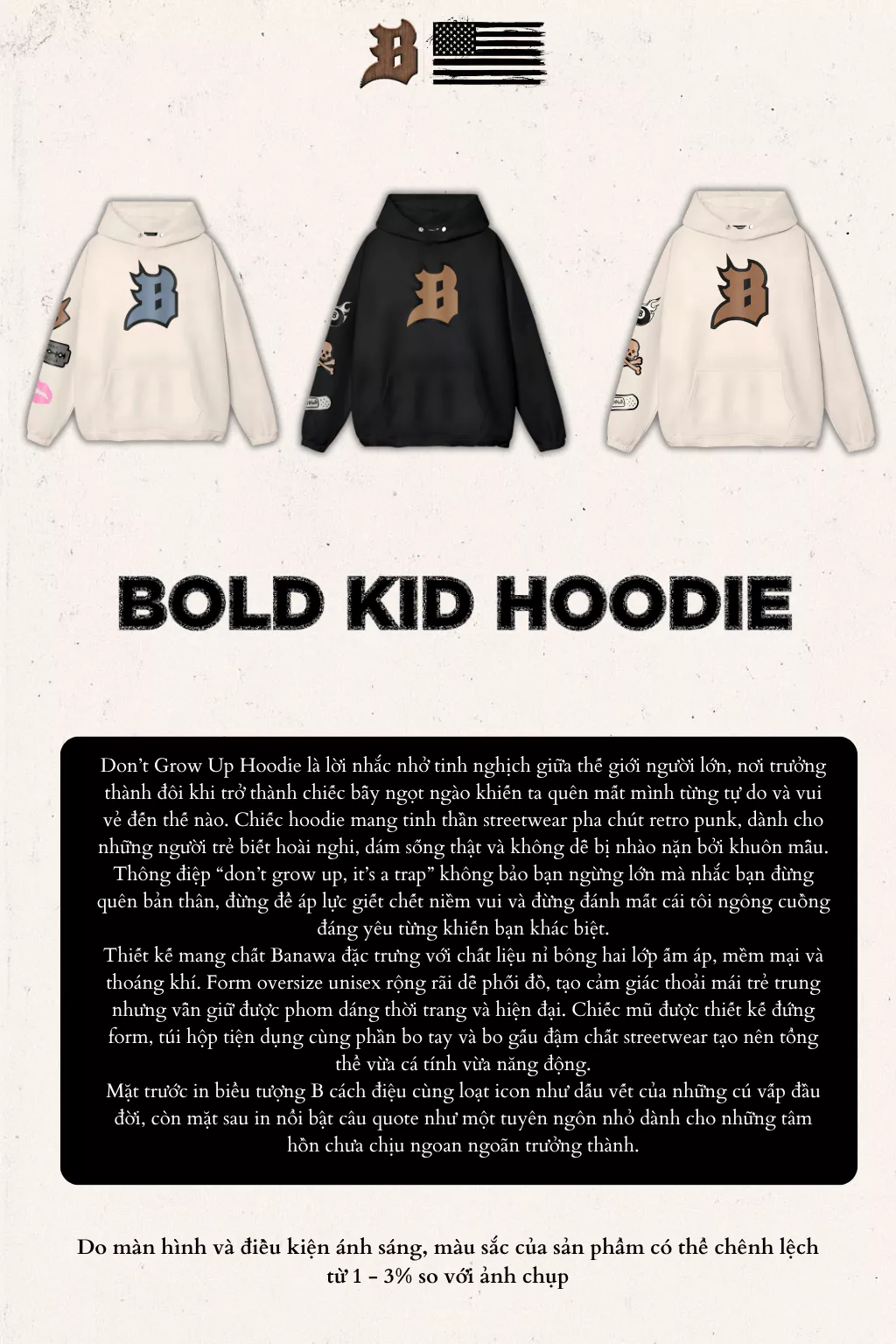 Áo Hoodie Nỉ Bông Khóa Kéo Unisex Banawa - Hoodie Bold Kid | Local Brand Chính Hãng