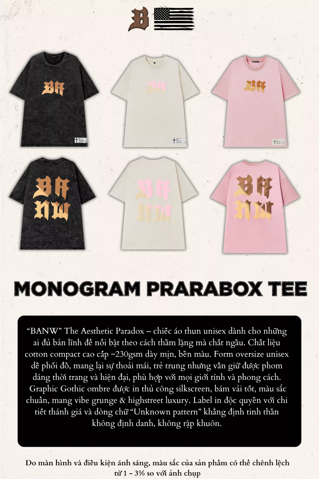 Áo Thun Wash Unisex Banawa - Tee BANW Monogram | Local Brand Chính Hãng