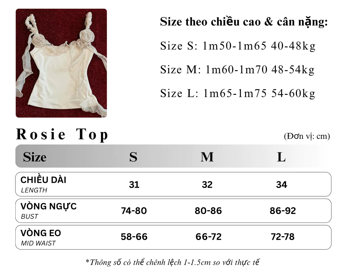 TSUN - Rosie Top Áo Hai Dây Nữ Body Phối Bèo Hoa Hồng Màu Be Ôm Dáng Cá Tính Quyến Rũ
