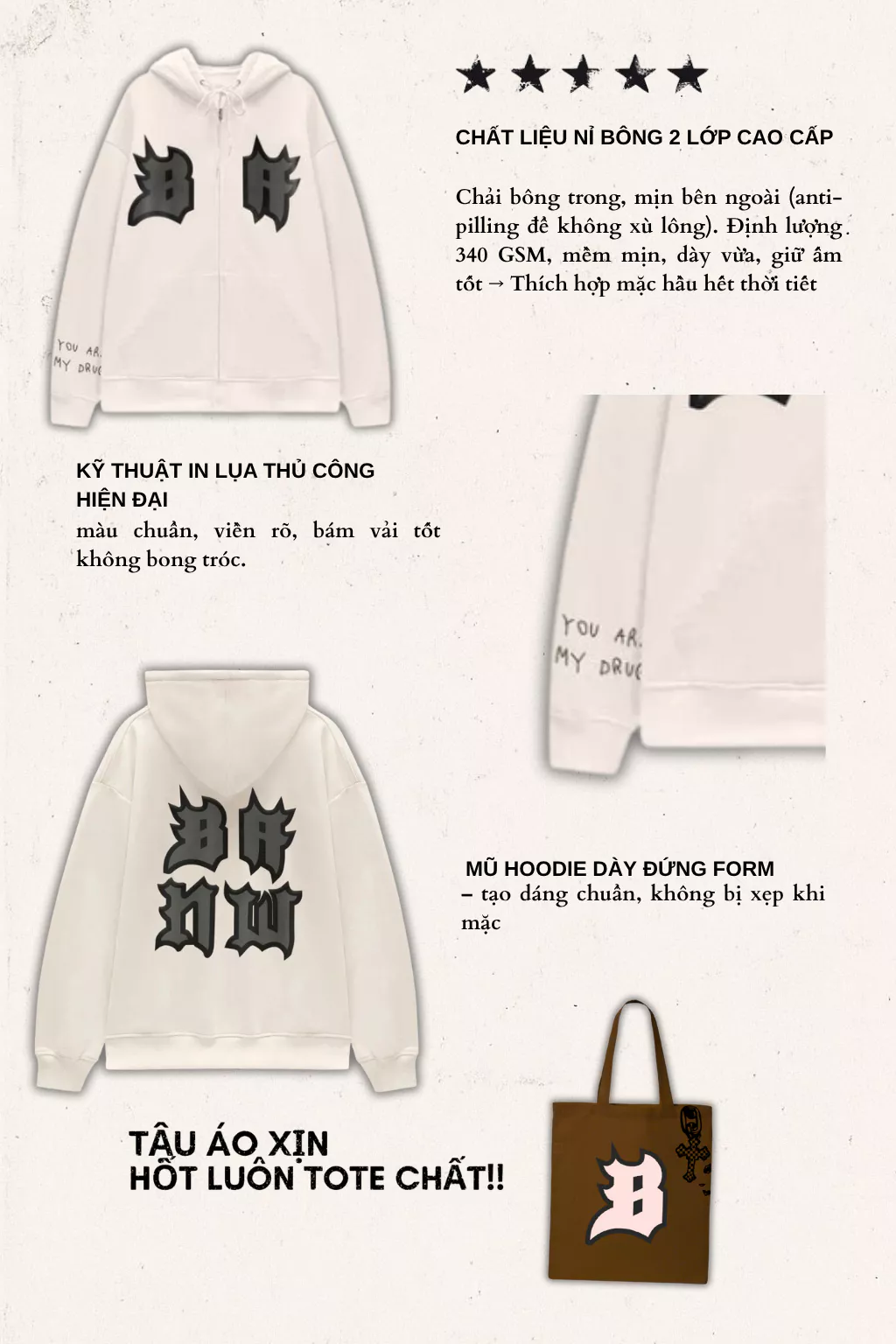 Áo Hoodie Nỉ Bông Khóa Kéo Unisex Banawa – Zip Hoodie Badass Monogram | Local Brand Chính Hãng