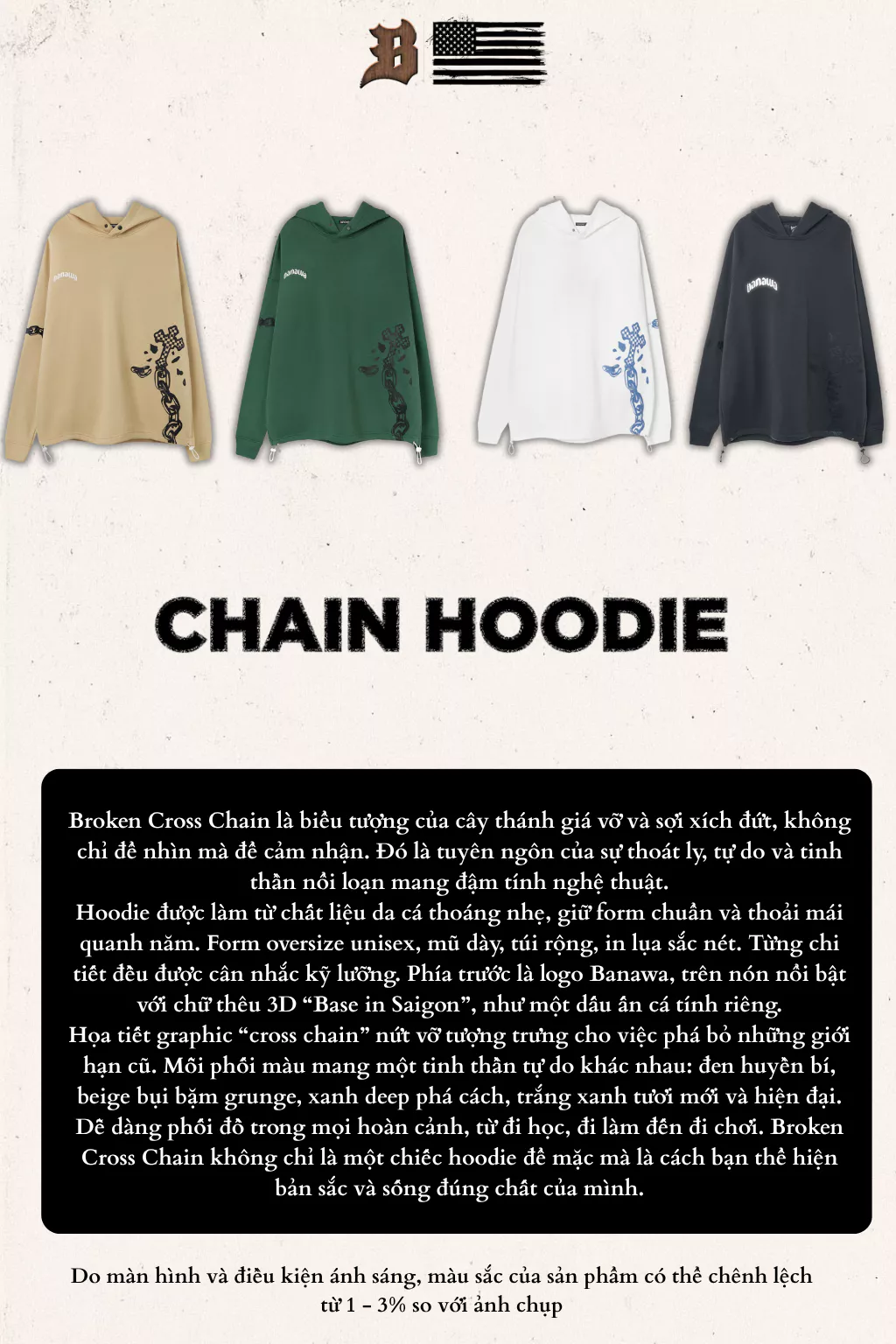 Áo Hoodie Nỉ Da Cá Unisex Banawa - Hoodie Chain | Local Brand Chính Hãng