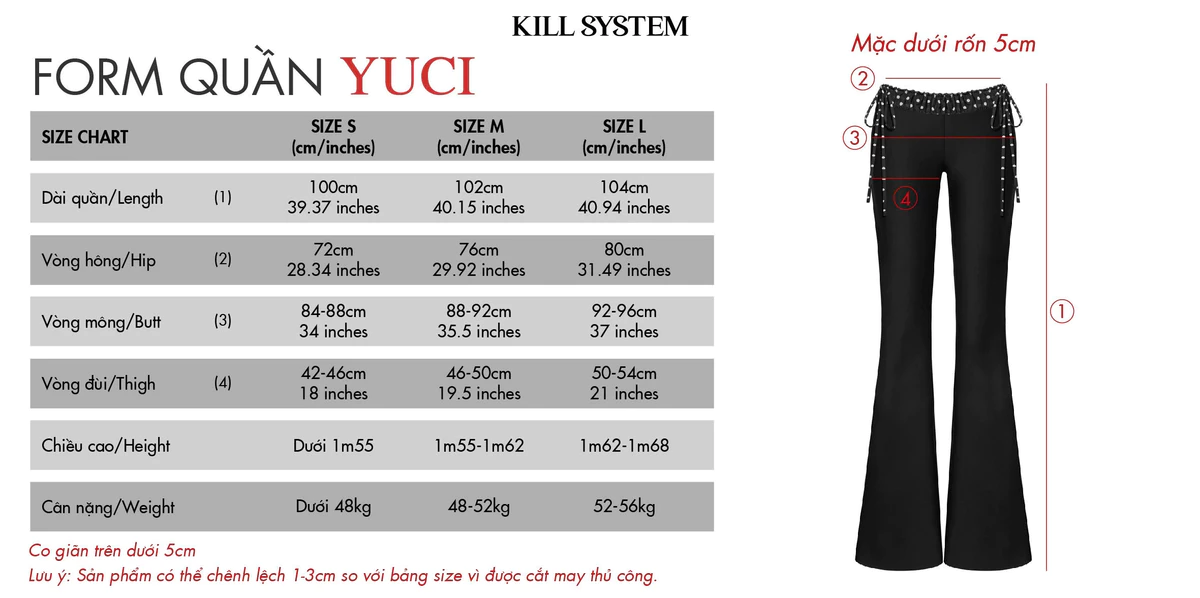 Quần ống loe dài cạp trễ phối dây tôn dáng YUCI - 𝐊𝐈𝐋𝐋 𝐒𝐘𝐒𝐓𝐄𝐌