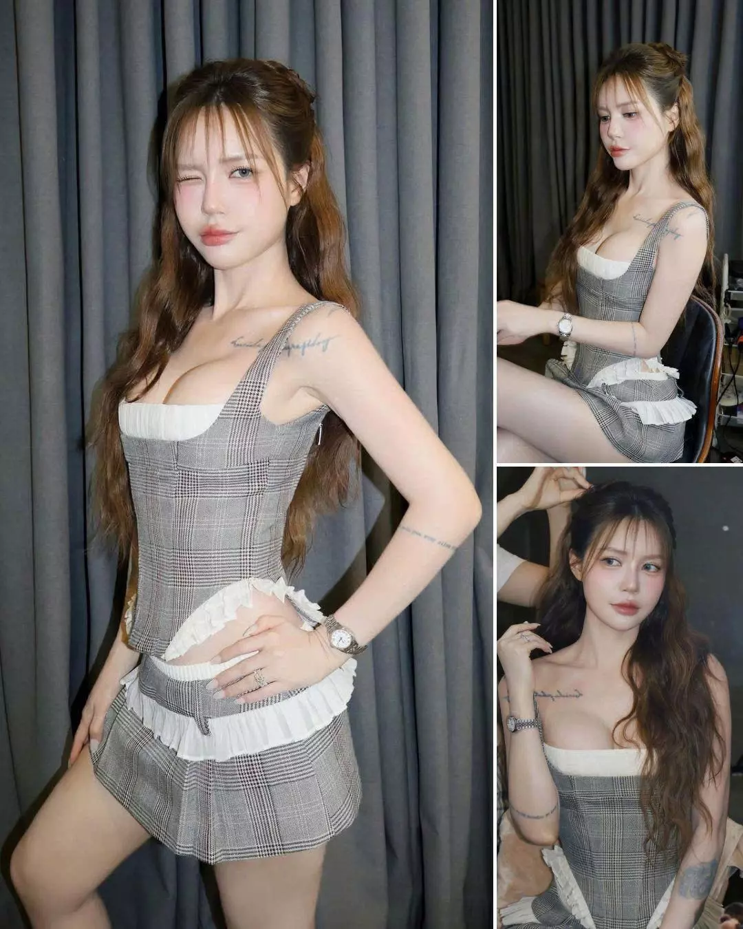 LSOUL - Moni Set Áo Corset Hai Dây Phối Voan + Chân Váy Miniskirt Cạp Voan A25072830 CV25070727