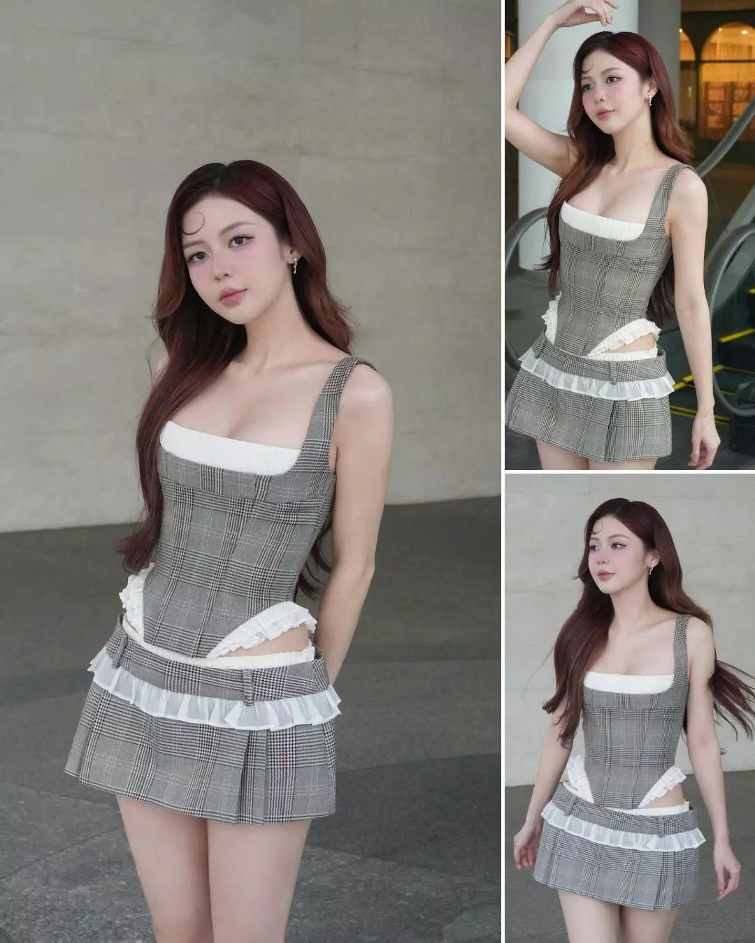 LSOUL - Moni Set Áo Corset Hai Dây Phối Voan + Chân Váy Miniskirt Cạp Voan A25072830 CV25070727