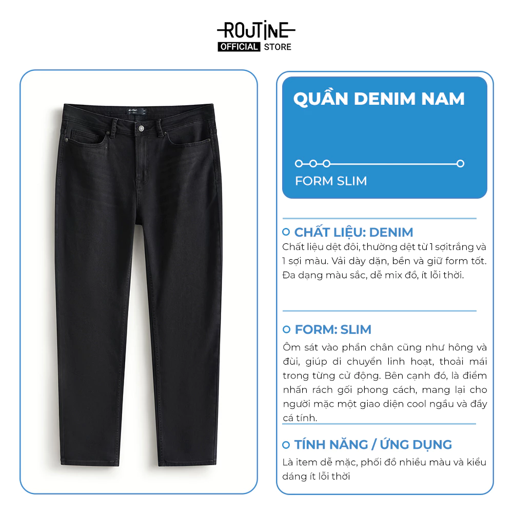 Quần Jeans Nam Trơn Ống Ôm Kiểu Basic Form Slim - Routine 10F25DPA034