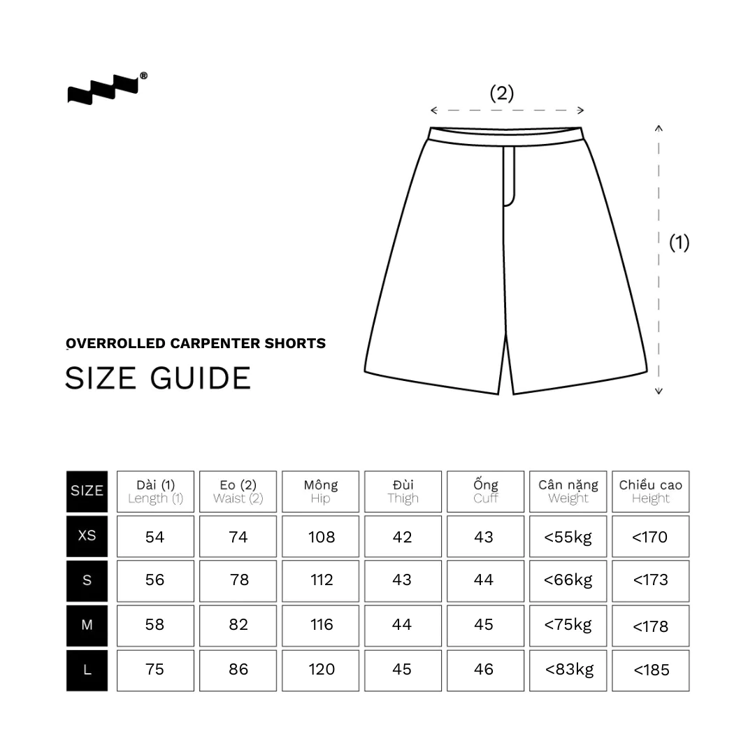 Quần Jeans Denim Dáng Lửng Ống Rộng Lai Lật LIDER OVERROLLED CARPENTER SHORTS