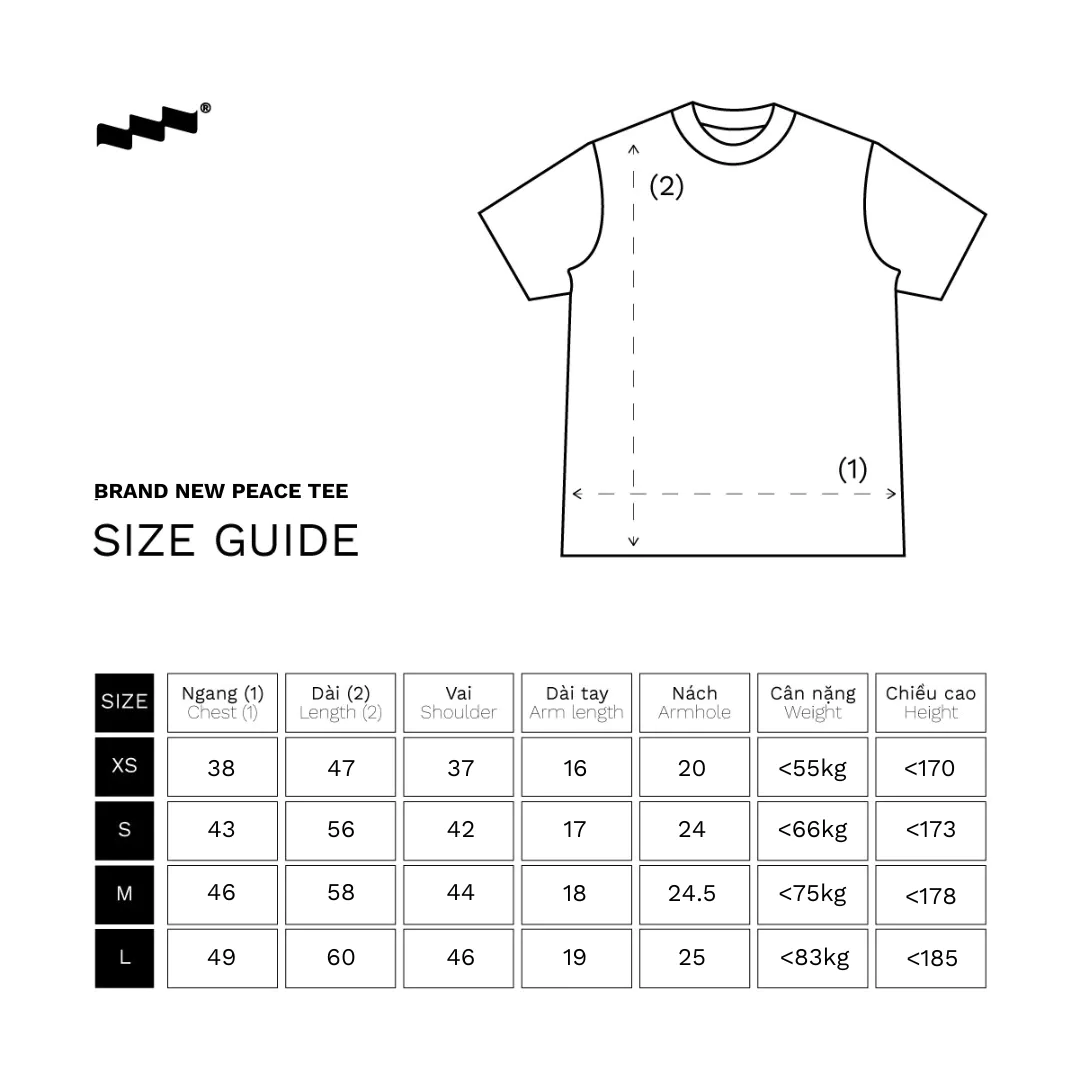 Áo Thun Tay Ngắn Cotton Mỏng Viền Chỉ BRAND NEW PEACE TEE - Black/White