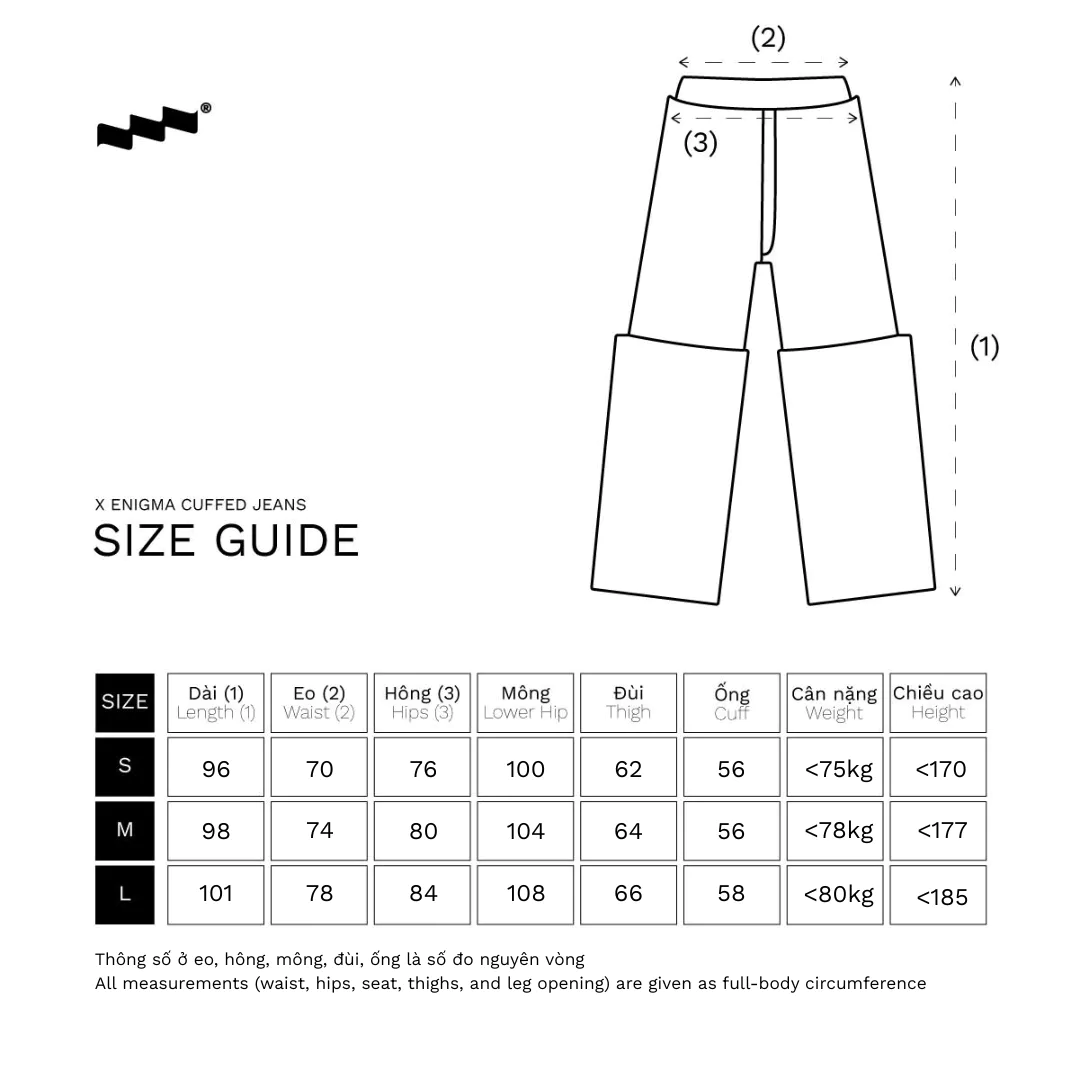 Quần Jeans Unisex Ống Rộng Lật Lai In Hoạ Tiết X ENIGMA CUFFED JEANS