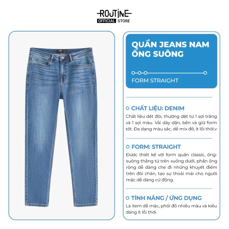 Quần Jean Nam Ống Đứng Trơn Form Straight - Routine 10F24DPA030