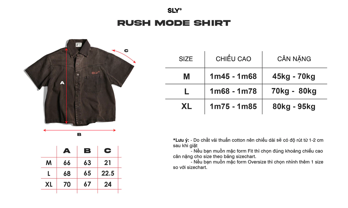 Áo sơ mi SLY Mocha Rust Mode denim washed shirt