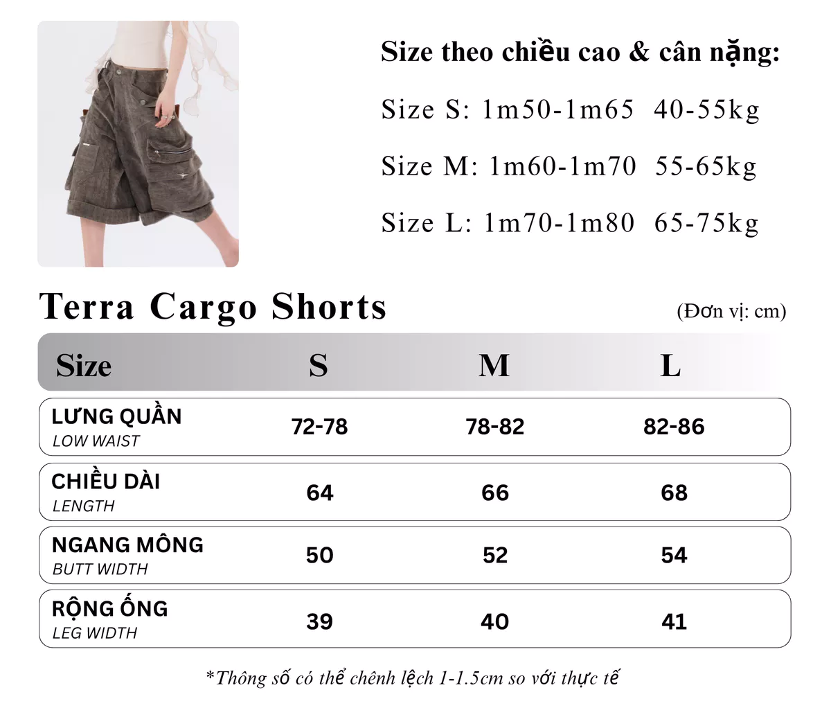 TSUN - Terra Cargo Short Quần Lửng Túi Hộp Ống Rộng Vải Bố Gân Y2K Streetwear Unisex