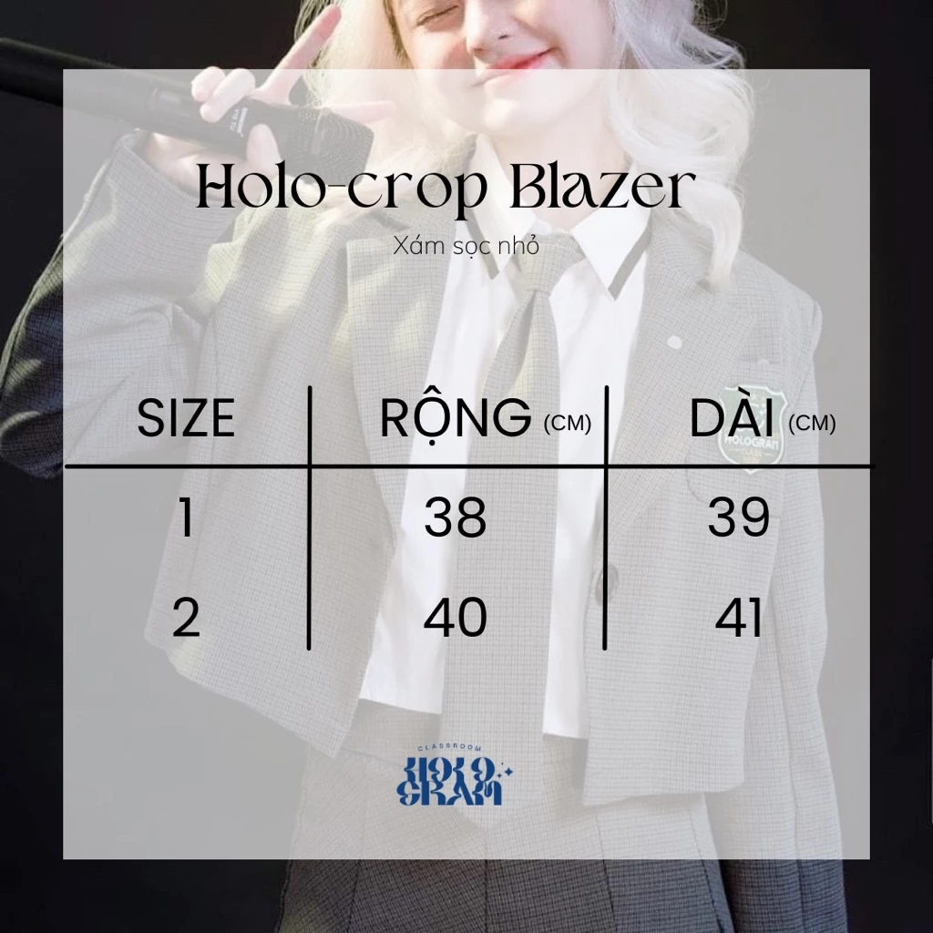 Áo blazer phong cách nữ sinh, Hologram, HOLO CROP BLAZER xám