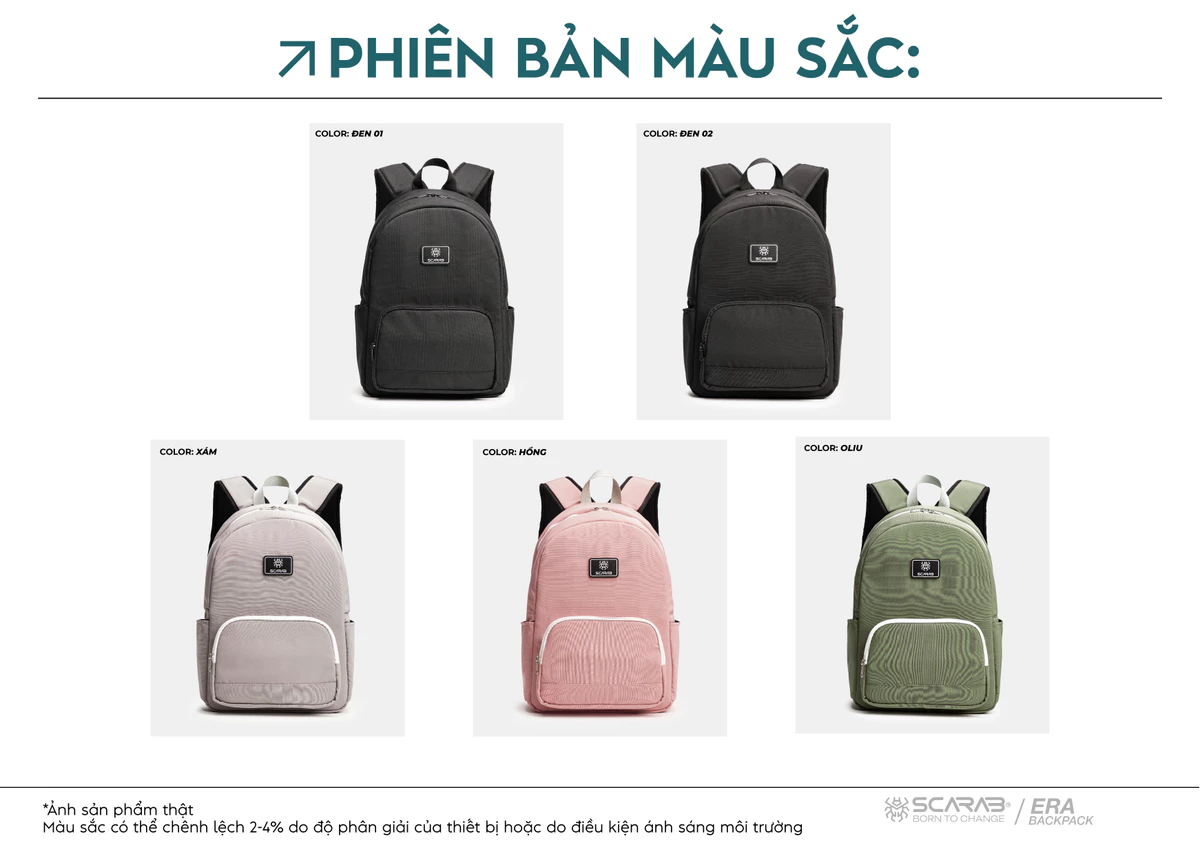 Balo Thời Trang Scarab Era Backpack Nam Nữ Đi Học Đi Làm Đựng Vừa Laptop 14 inch, Giấy A4, Vở, Bóp Bút, Nhiều Ngăn