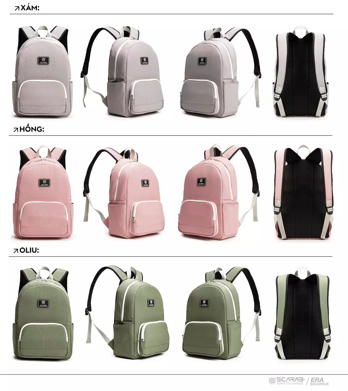 Balo Thời Trang Scarab Era Backpack Nam Nữ Đi Học Đi Làm Đựng Vừa Laptop 14 inch, Giấy A4, Vở, Bóp Bút, Nhiều Ngăn