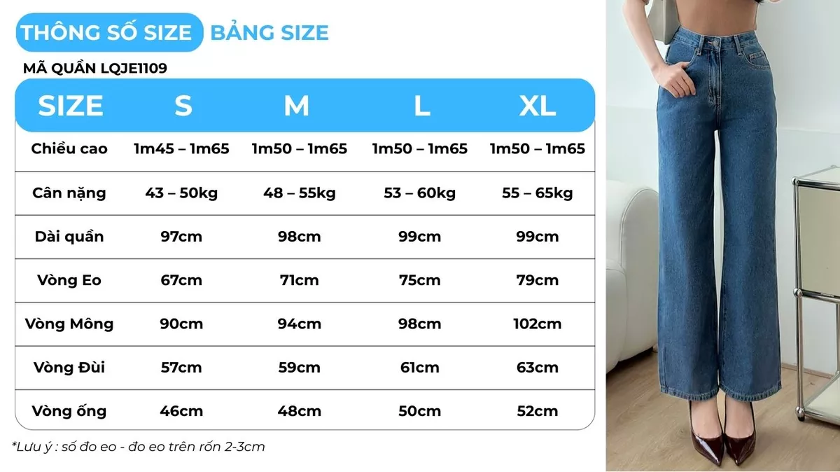 Quần Jeans Nữ Dáng Suông Vừa GUMAC Màu Xanh Đậm Tôn Dáng Chất Jeans Mềm Đứng Form LQJE1109
