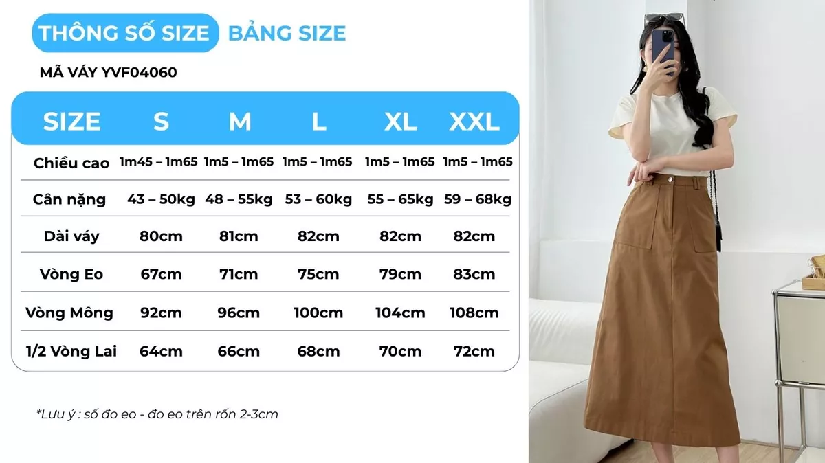 Chân Váy Chữ A Dáng Dài GUMAC - Gmorning Chân Váy Kaki Midi Túi Vuông Tôn Dáng Cao Cấp YVF04060