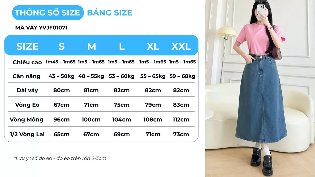 Chân Váy Jeans Gmorning - GUMAC Form A Tôn Dáng Túi Mổ Hàm Ếch Thanh Lịch YVJF01071 - YVG07102