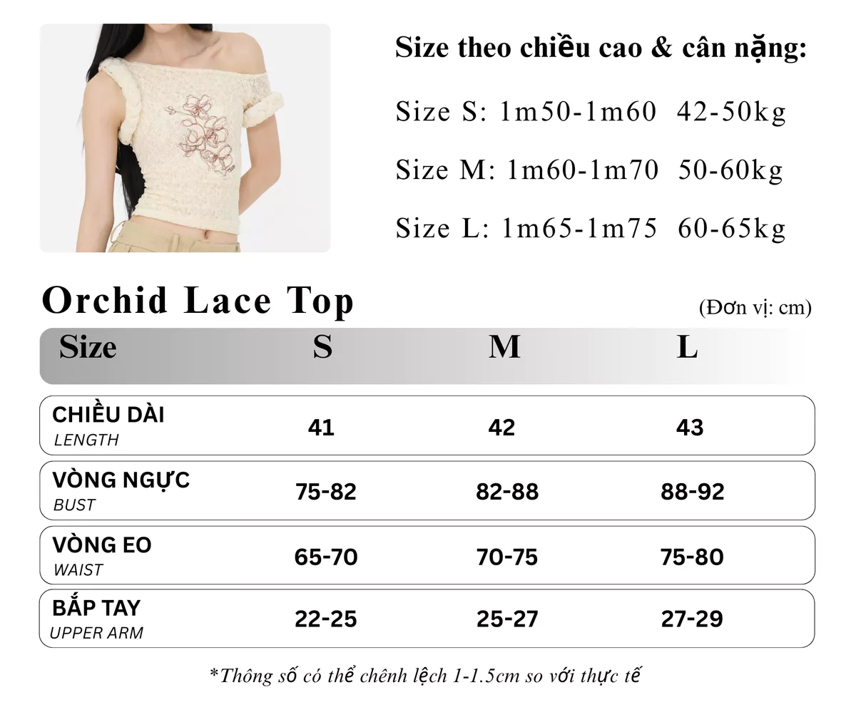 TSUN - Áo Ren Nữ Lệch Vai Trễ Vai Thêu Hoạ Tiết Hoa Lan Màu Be Ôm Body Gợi Cảm Sang Chảnh