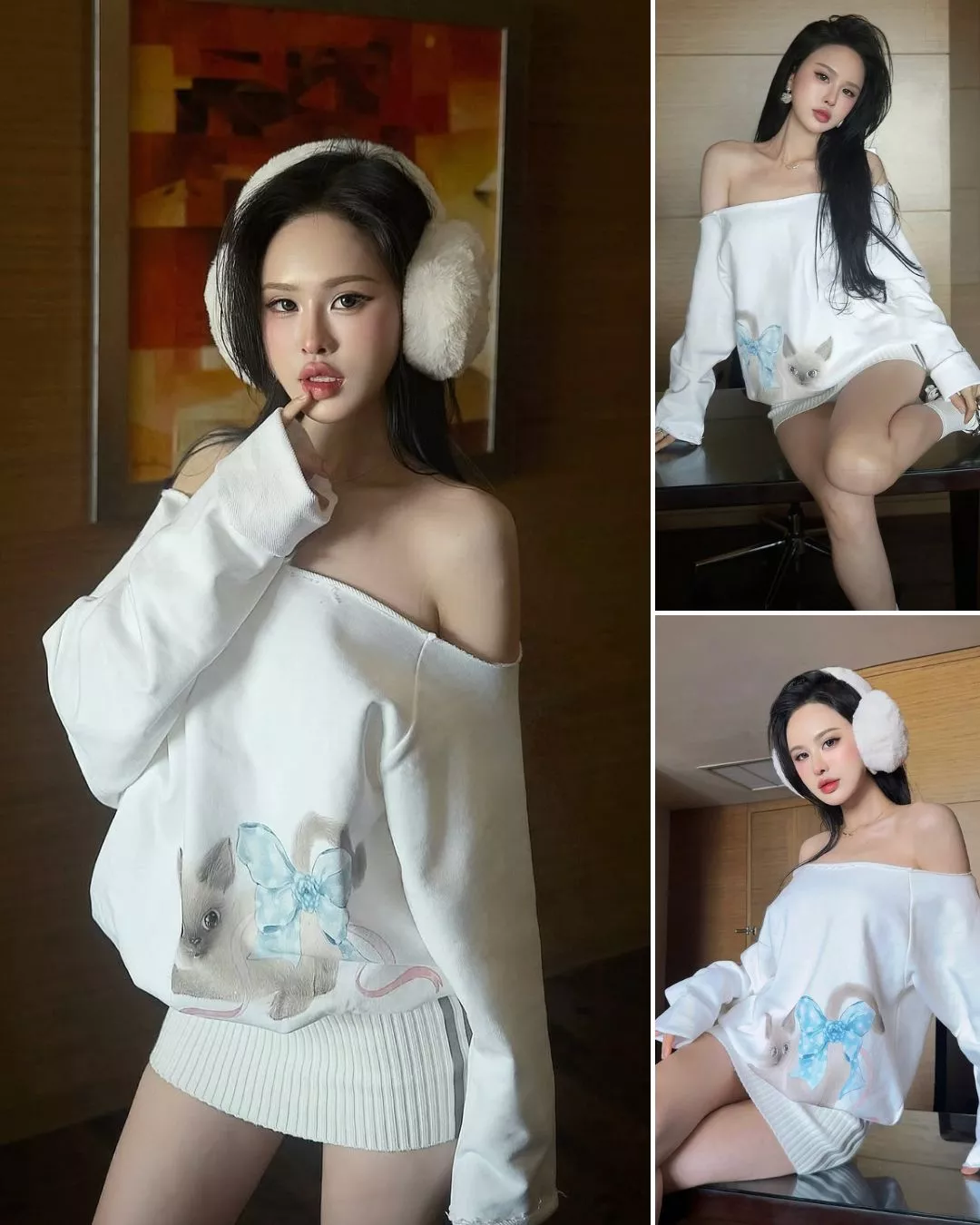 LSOUL Đầm Trễ Vai Tay Dài Bo Gân Cotton Co Giãn In 3D Ling Dress V25101688 V25101689