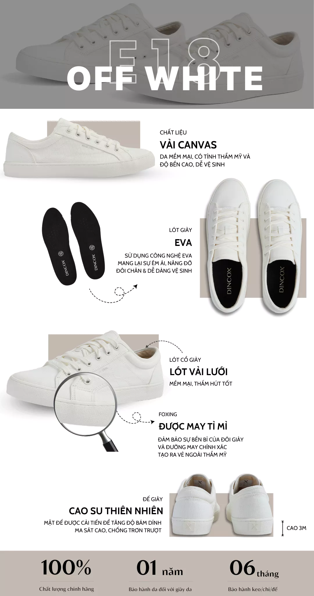 Giày Sneaker Vải Canvas Nam Nữ E18 White Dincox Shoes - Giày Trắng Đi Học