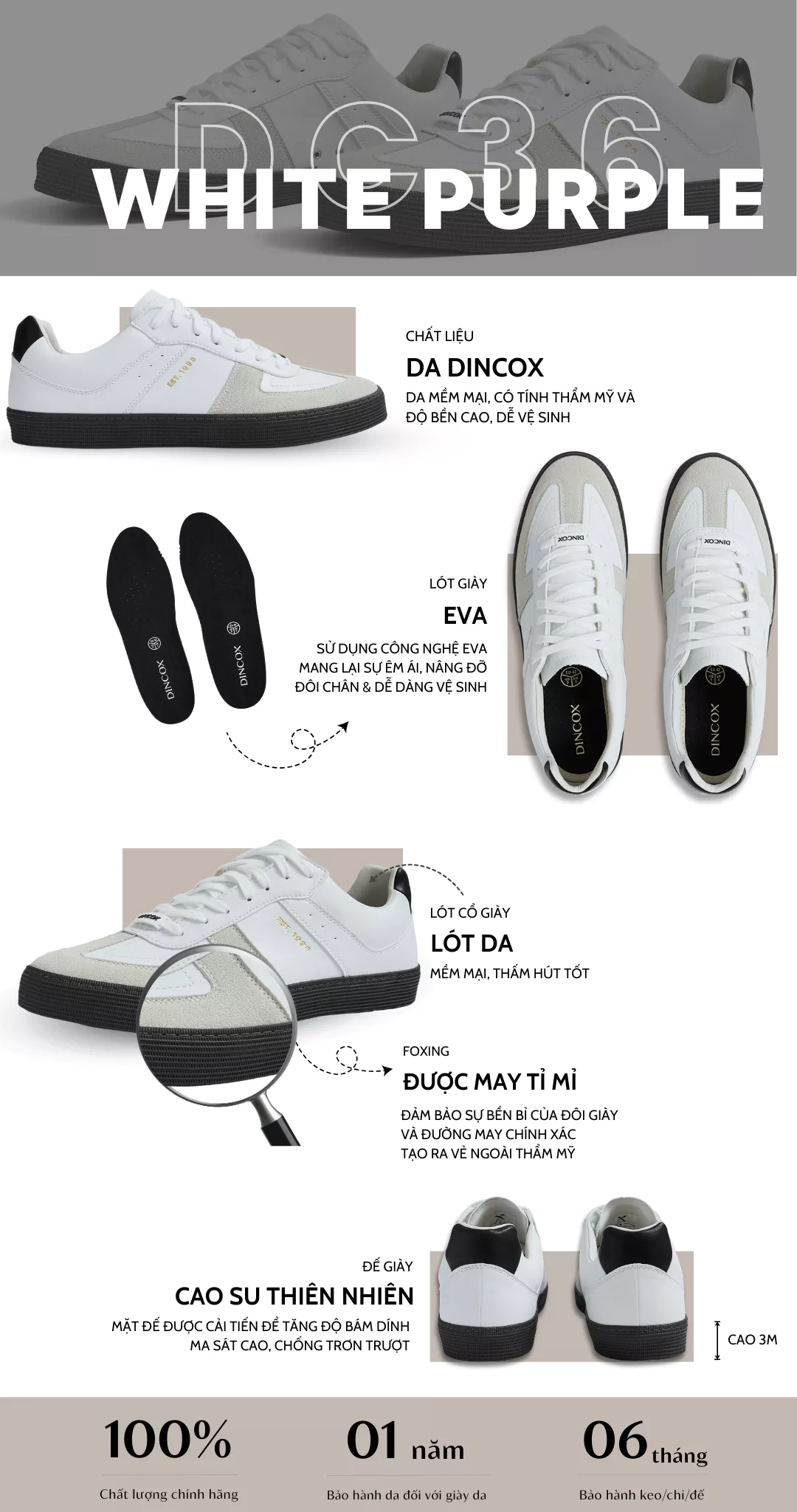 Giày Sneaker Da - GAT Shoes Nam Nữ DC36 White Purple Dincox Shoes