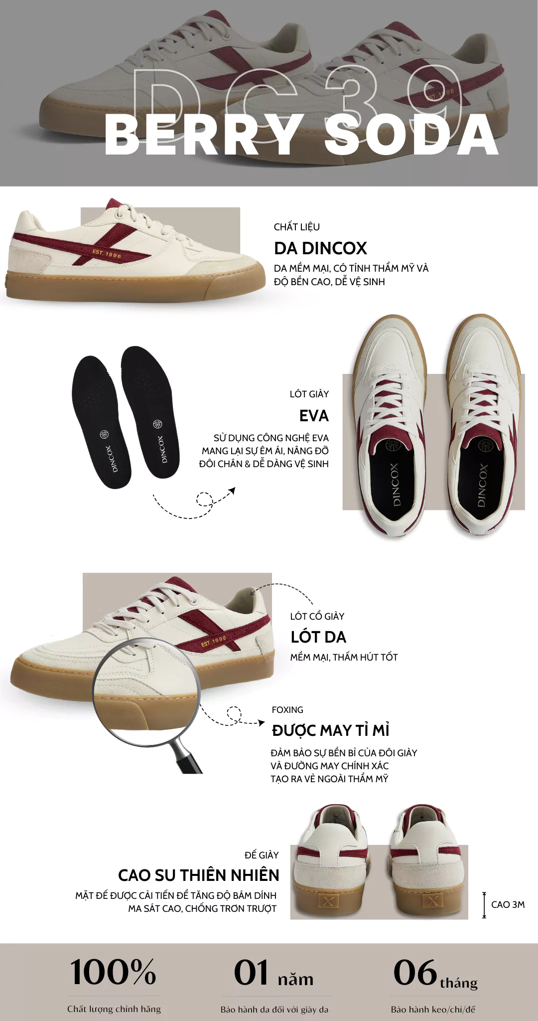 Giày Sneaker Nam Nữ DC39 BERRY SODA DINCOX Shoes Đế Bằng - Microfiber Leather
