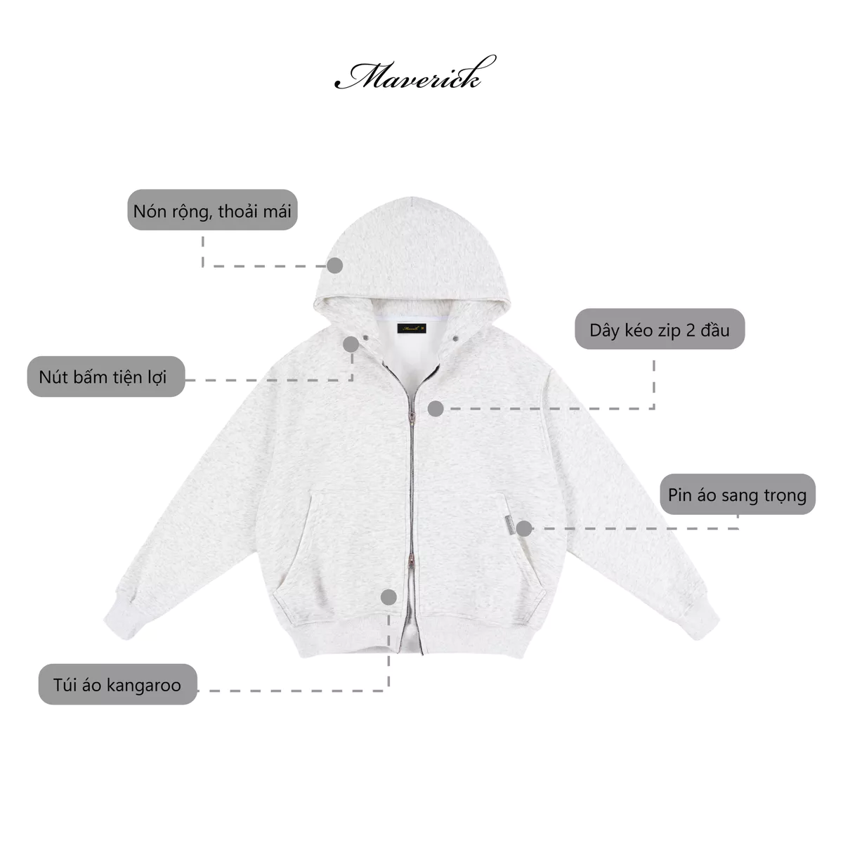 Áo Hoodie Zip MVRK Initial Unisex Boxy 400GSM Chất Nỉ Lông Cáo Dày Dặn Chống Nắng Tốt