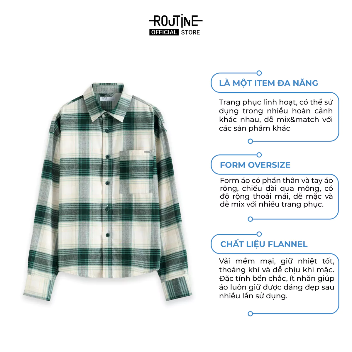 Áo Sơ Mi Tay Dài Nam Vải Flannel Form Oversize - Routine 10F25SHL002