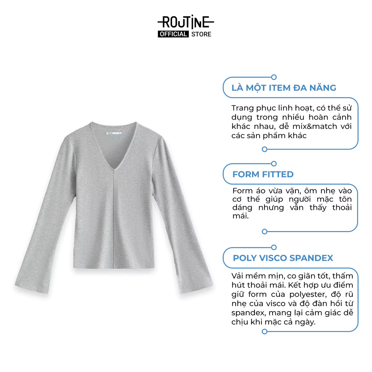 Áo Thun Tay Dài Nữ Cổ V Form Fitted - Routine 10F25TSLW005