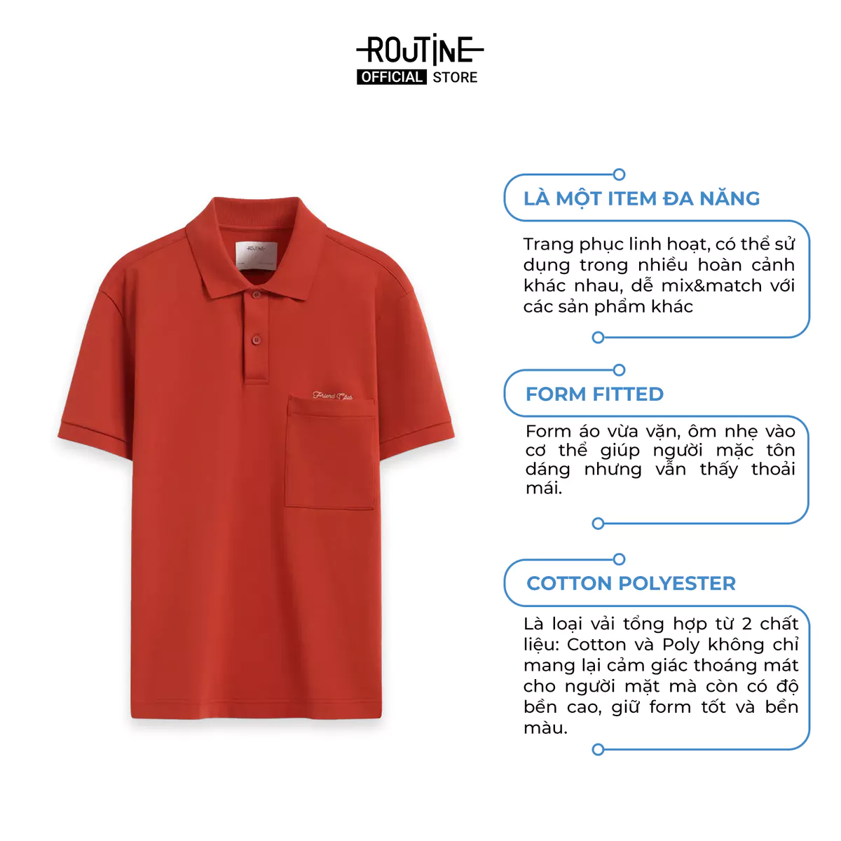 Áo Polo Nam Tay Ngắn Có Túi Phối Thêu Form Fitted - Routine 10S25POL021