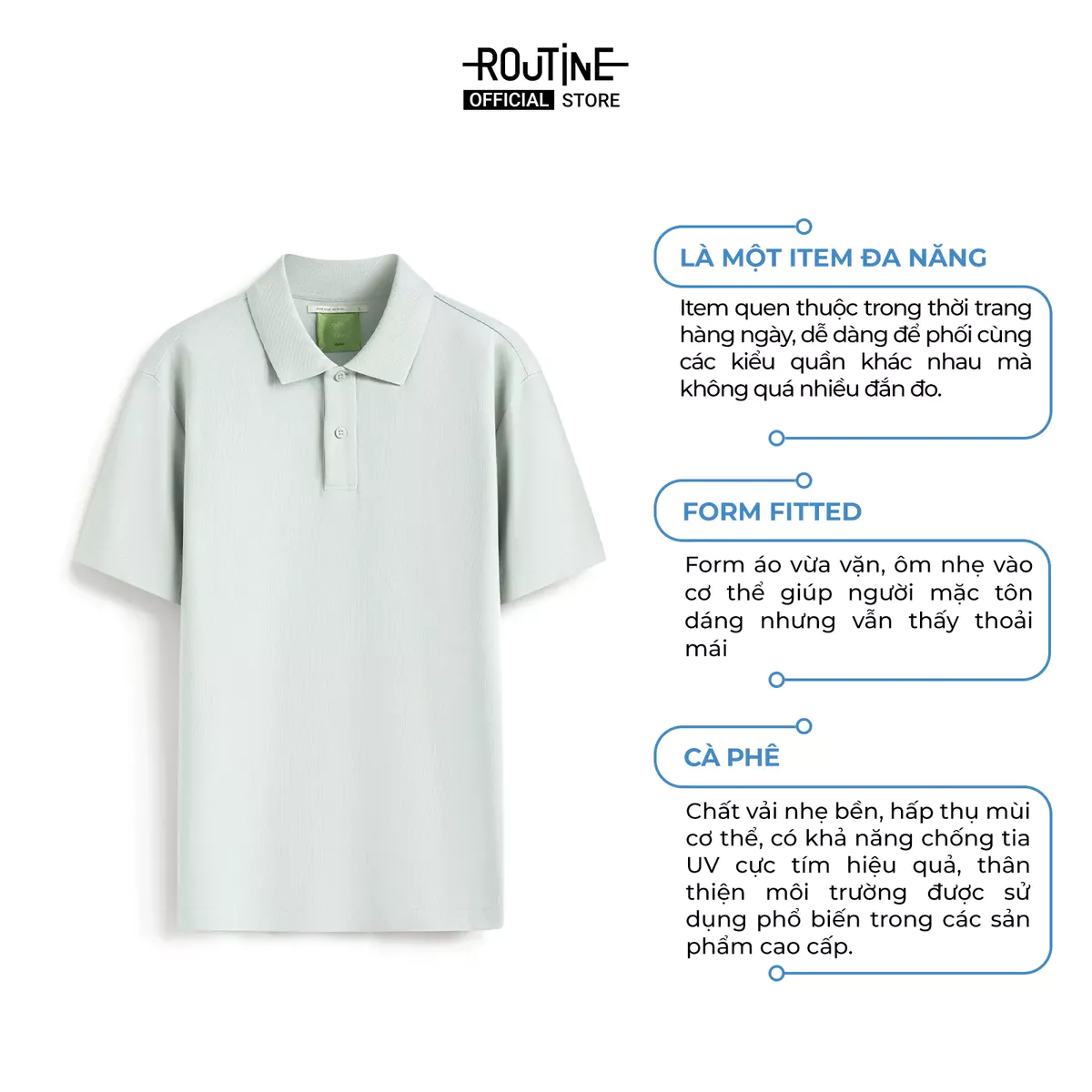 Áo Polo Nam Tay Ngắn Vải S.Café Bo Cổ Gân Form Fitted - Routine 10S25POL028