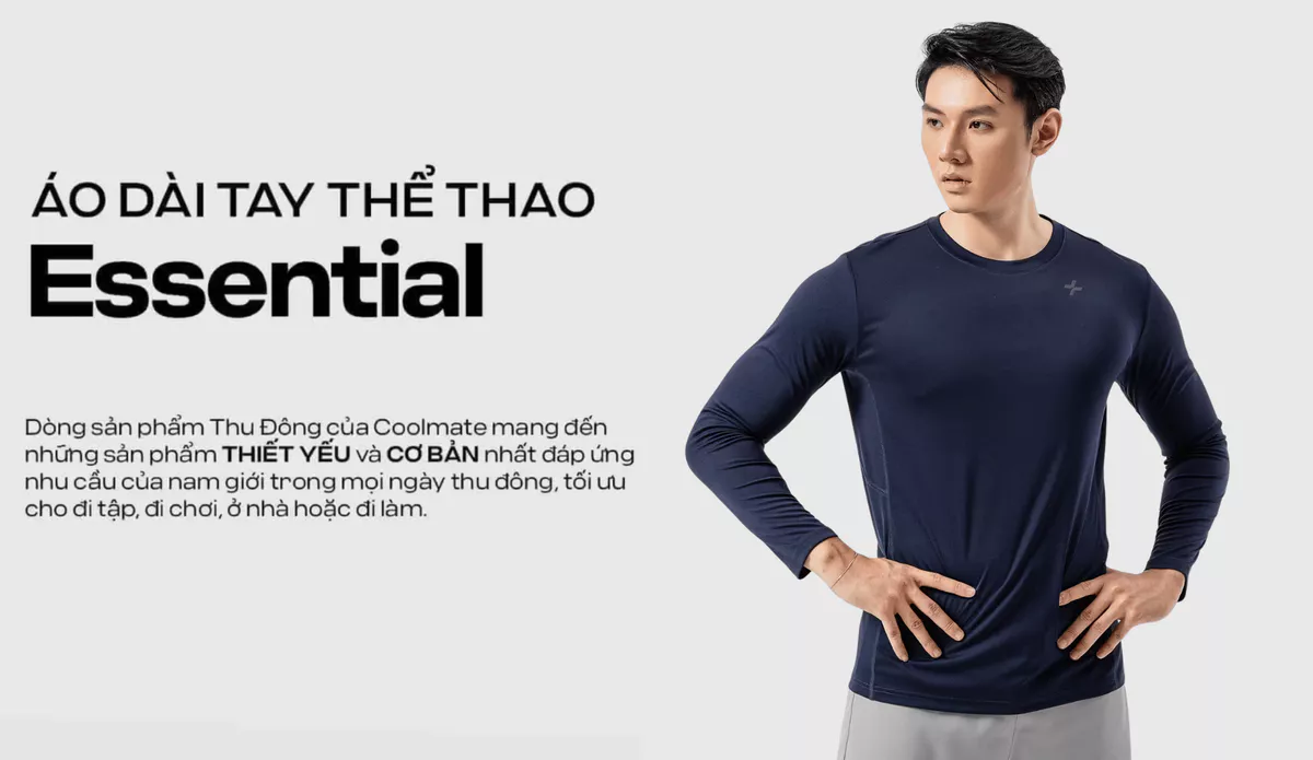 Áo dài tay nam thể thao Essential tập Gym, Pickleball co giãn, thấm hút tốt Coolmate