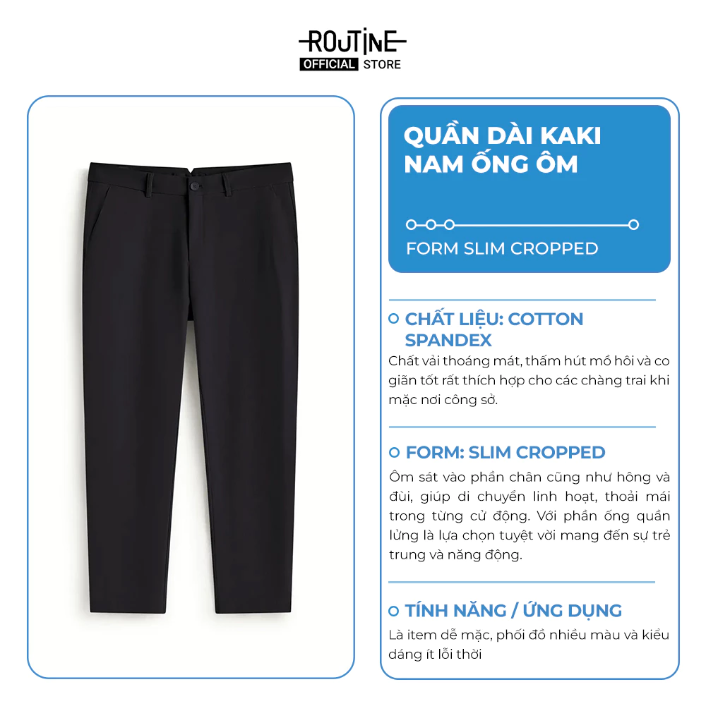 Quần Dài Kaki Nam Form Slim Cropped - Routine 10F25PCA018