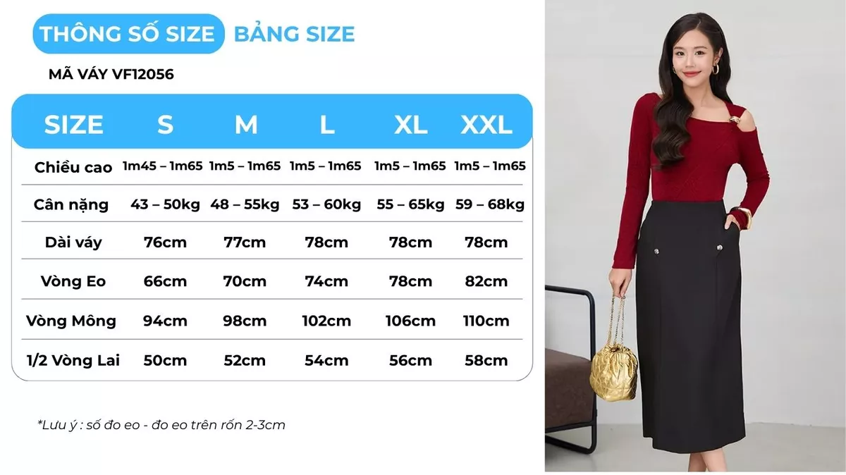 Chân váy GUMAC midi dáng suông lưng liền có hai túi sườn đính nút kiểu VF12056