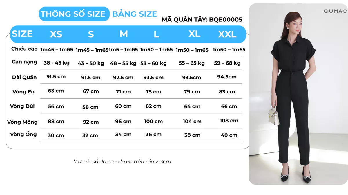 Quần Tây Nữ GUMAC Ống Đứng Lưng Cao Cạp Cao Chất Tuyết Mưa Tôn Dáng BQE00005
