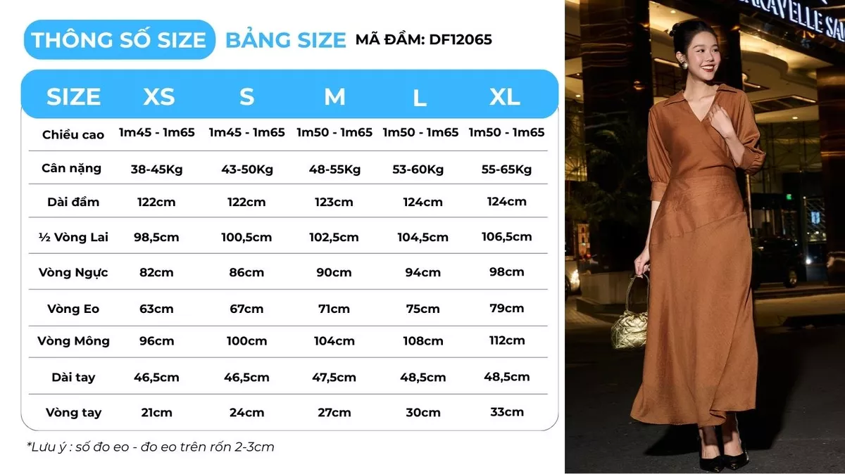 Đầm GUMAC form A xòe tay lỡ xếp eo đầm may hai lớp không có túi DF12065