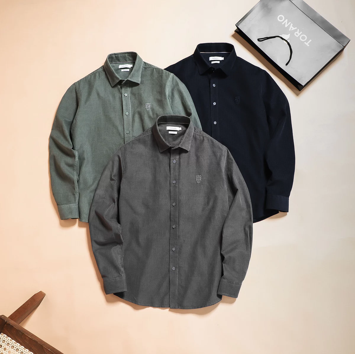 Sơ mi dài tay RIBBED SHIRT TORANO nhung tăm regularfit thêu logo ngực mềm mại, thoáng khí GATB302