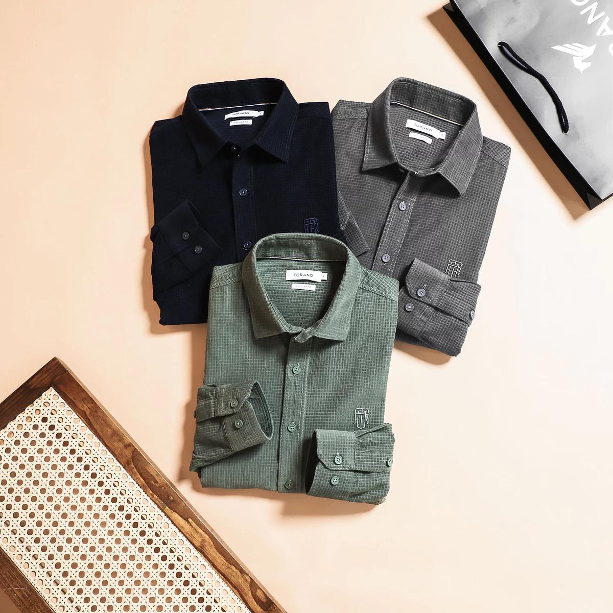 Sơ mi dài tay RIBBED SHIRT TORANO nhung tăm regularfit thêu logo ngực mềm mại, thoáng khí GATB302