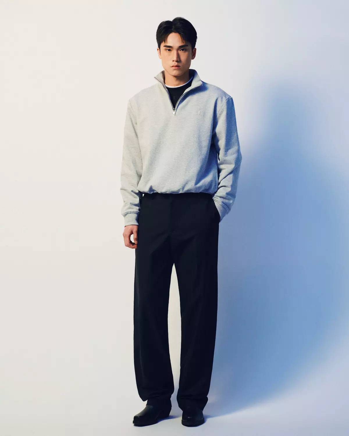 Eleven - Áo Nỉ Unisex Nam Nữ Cổ Khóa Kéo Thêu Mono | Màu Xám