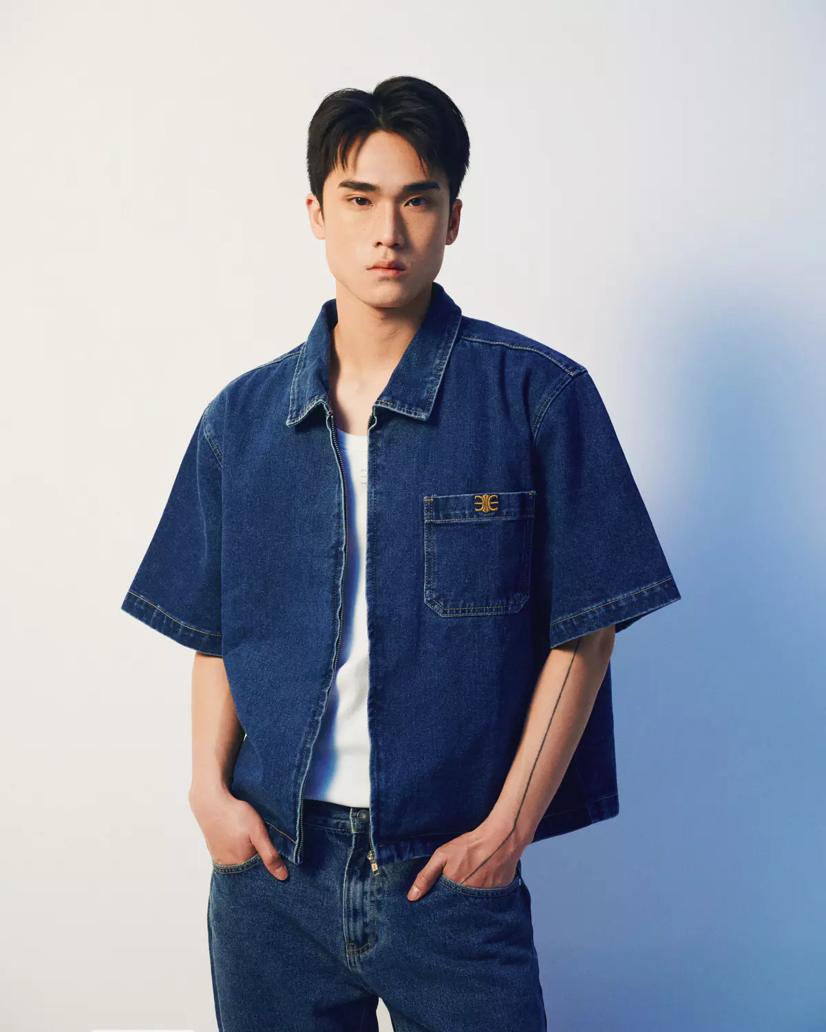 Eleven - Áo Sơ Mi Denim Khoá Kéo | Màu Xanh Dương
