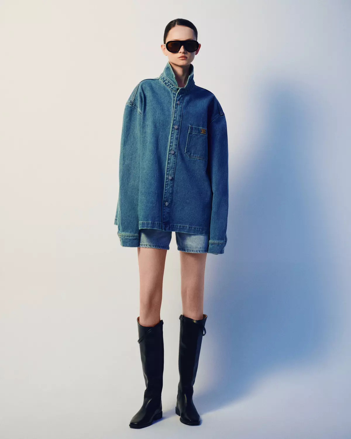 Eleven - Áo Sơ Mi Denim Unisex Nam Nữ Khoá Gài Tay Dài | Màu Xanh Dương
