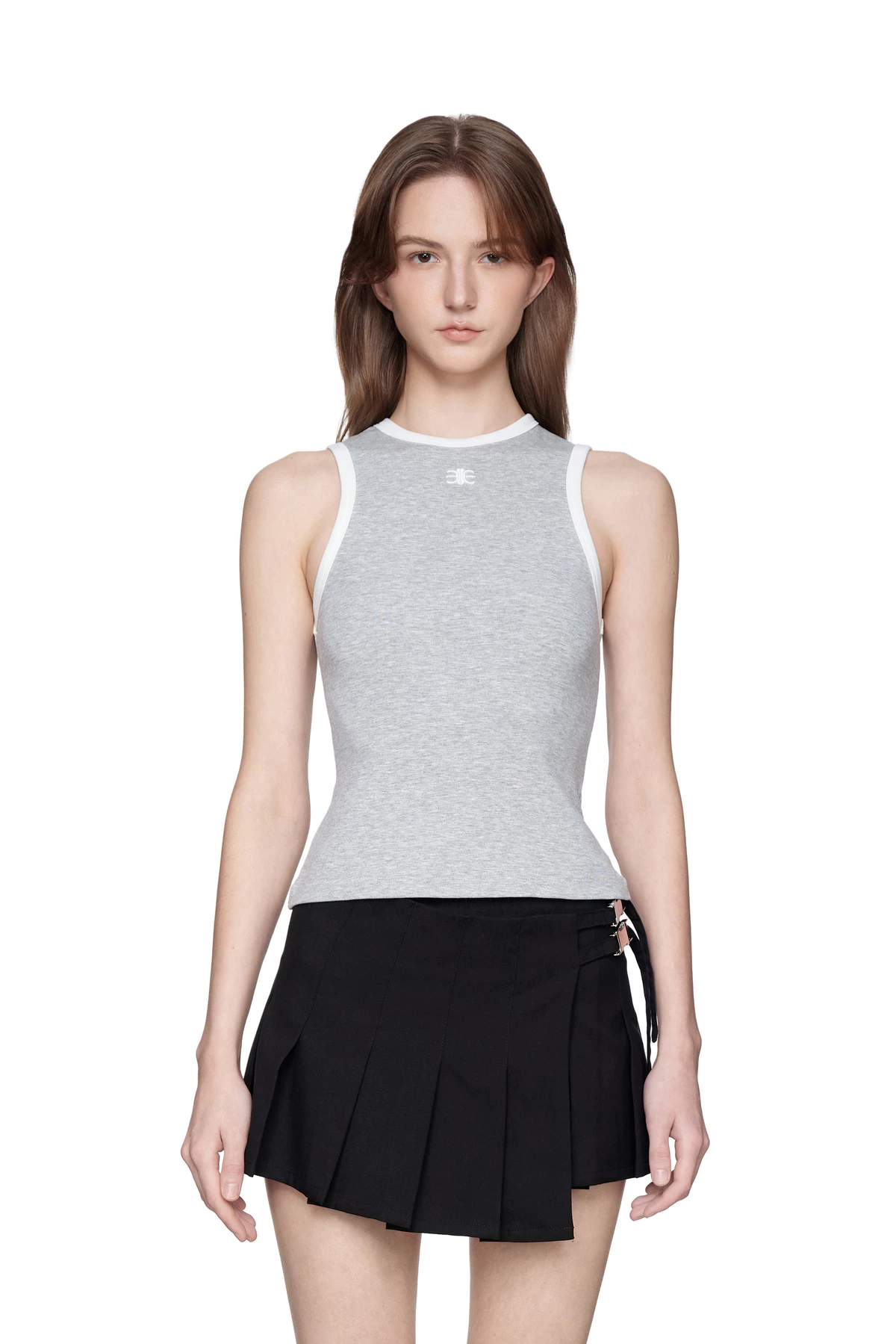 Eleven - Áo Tank Top Viền Tương Phản Thêu Mono | Màu Xám