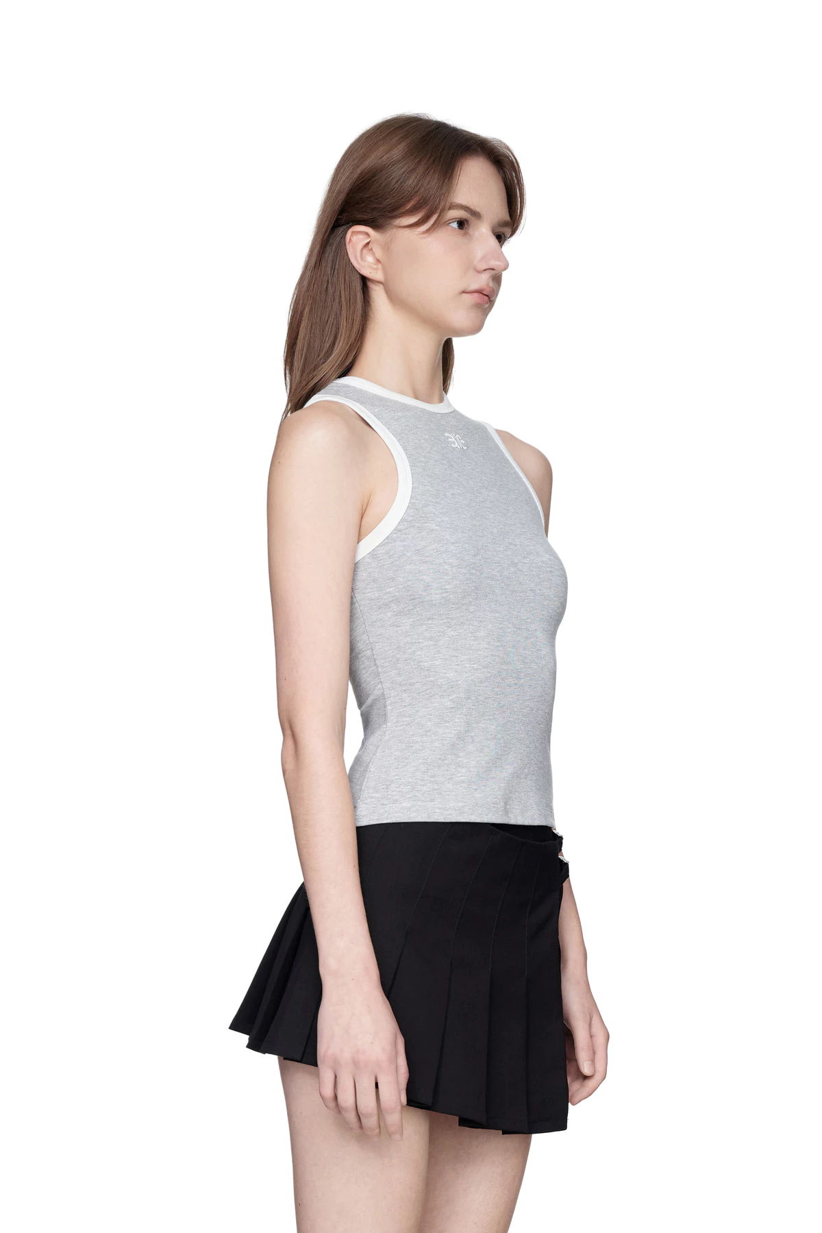 Eleven - Áo Tank Top Viền Tương Phản Thêu Mono | Màu Xám