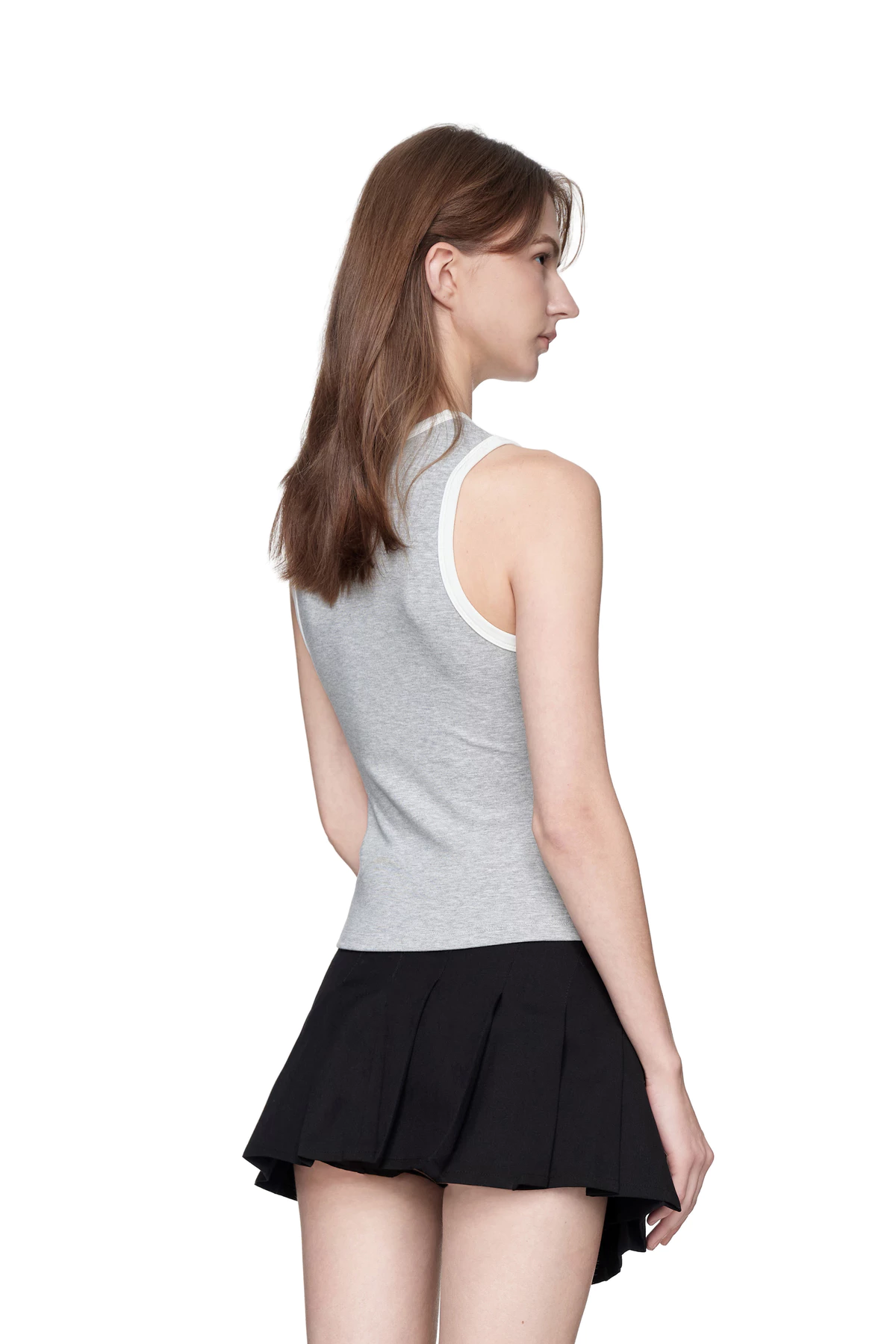 Eleven - Áo Tank Top Viền Tương Phản Thêu Mono | Màu Xám