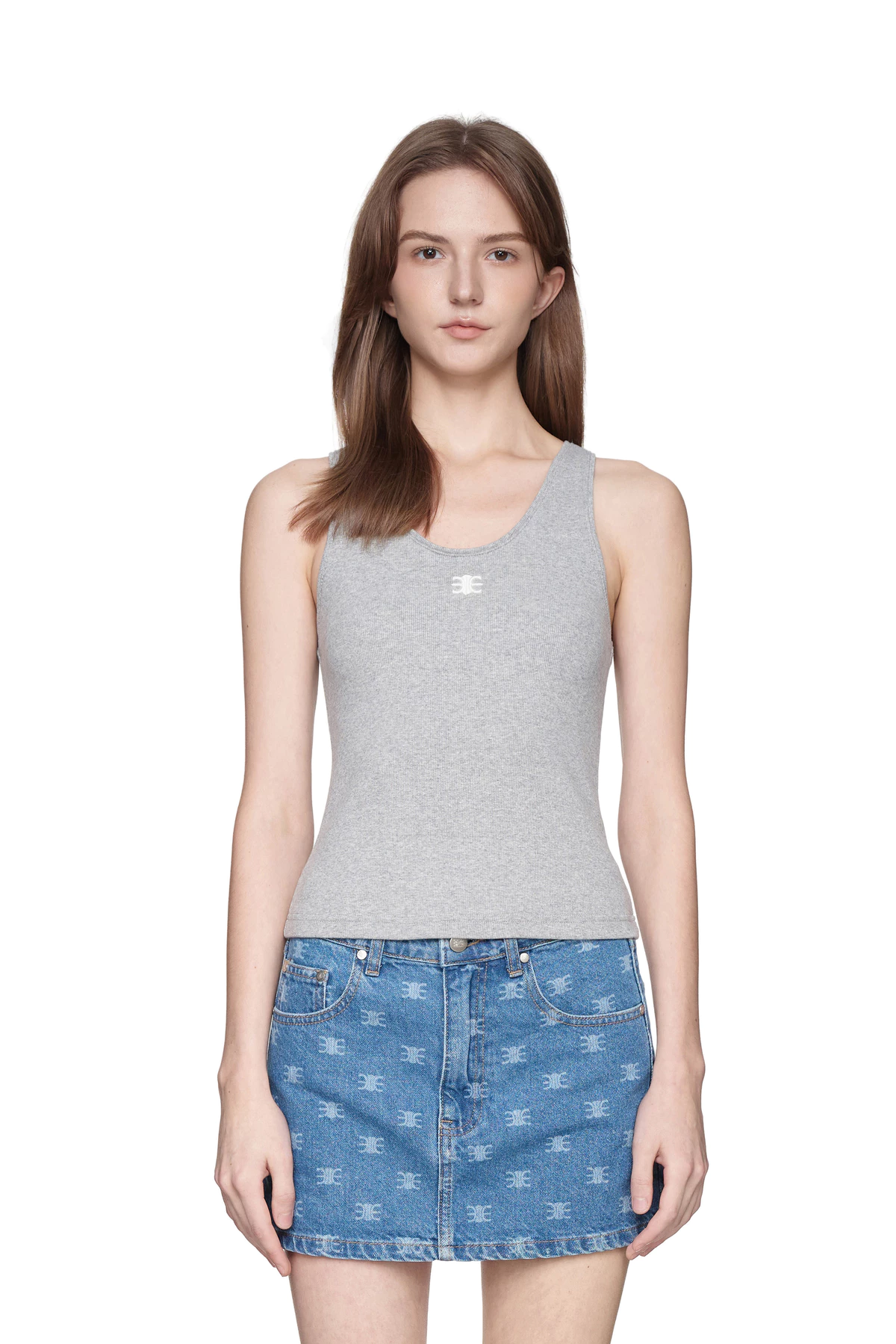 Eleven - Áo Tank Top Vải Thun Gân Thêu Mono | Màu Xám