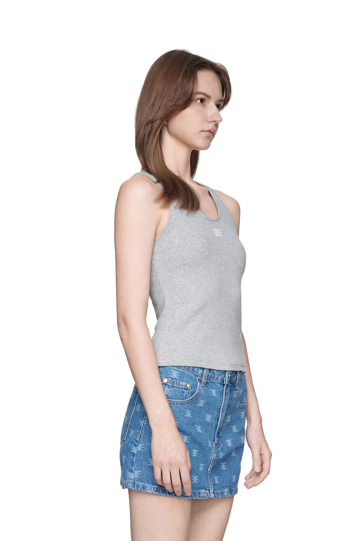 Eleven - Áo Tank Top Vải Thun Gân Thêu Mono | Màu Xám