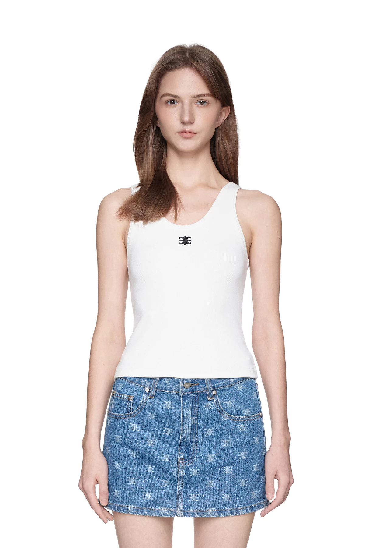 Eleven - Áo Tank Top Vải Thun Gân Thêu Mono | Màu Trắng