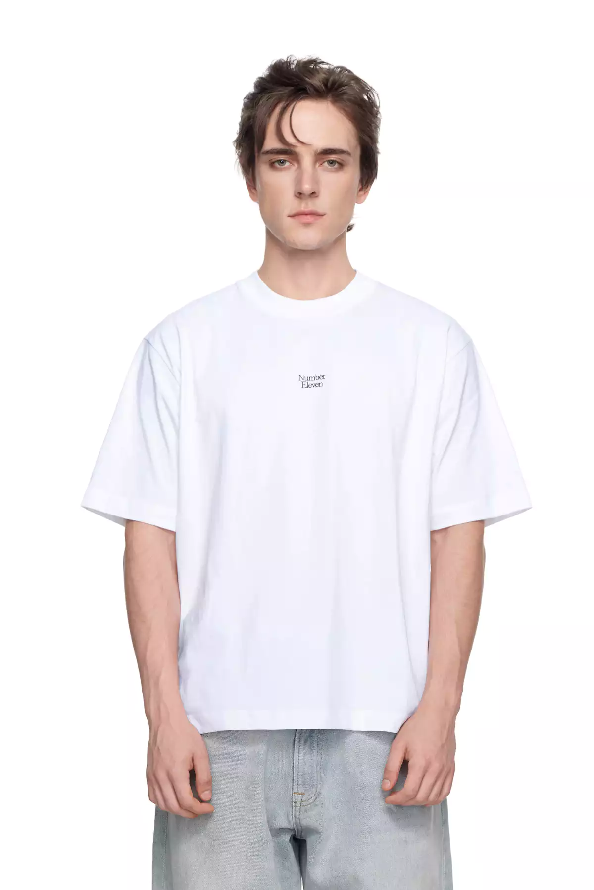 Eleven - Áo Thun Oversize Unisex In Number Eleven Dọc | Màu Trắng