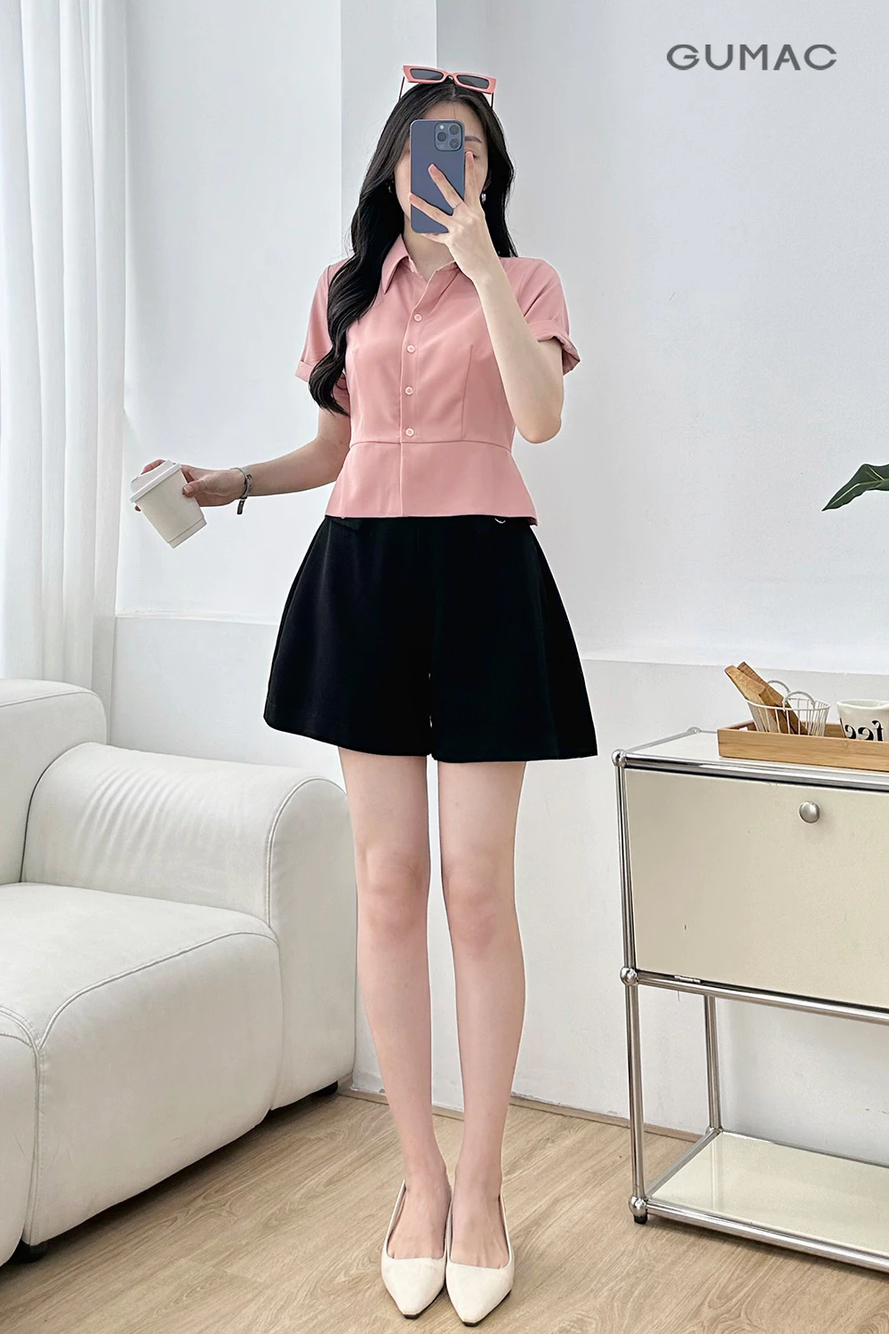 Áo Kiểu Nữ GUMAC Áo Sơ Mi Công Sở Dáng Lửng Ôm Eo Tôn Dáng Thanh Lịch Vải Chéo Ý LAF0518